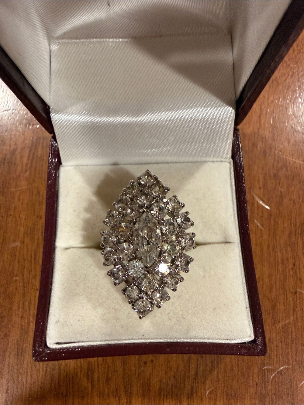Adjustable Marquise Cluster Cocktail Ring in Silver- Tone with Clear Stones